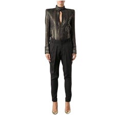 Balmain Schwarzes & goldfarben gestreiftes Seidenhemd FR38