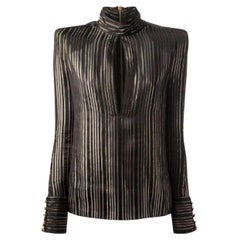 Balmain Black & Gold Tone Striped Silk Shirt FR38