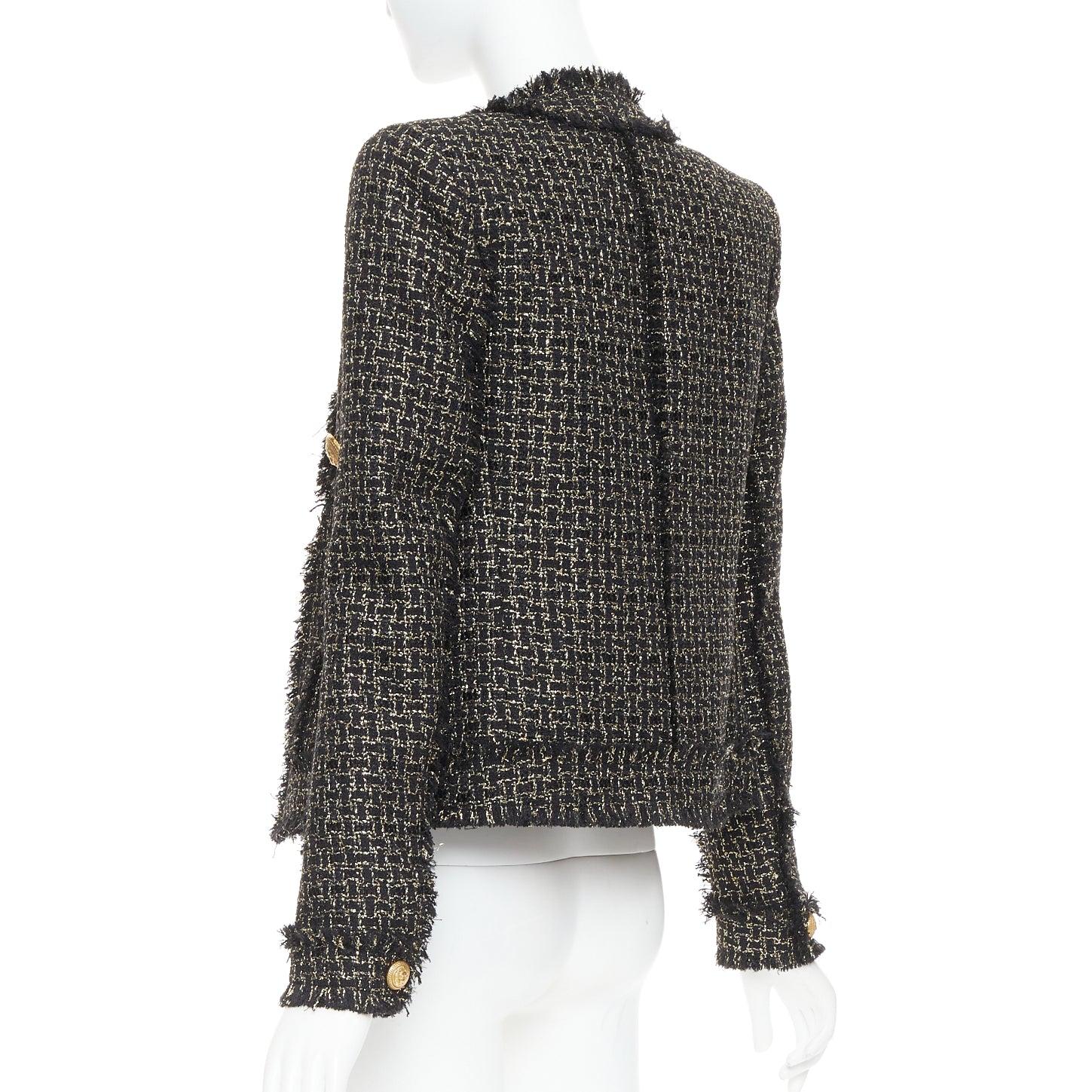 BALMAIN black gold tweed gold lion head buttons power jacket FR34 XS im Angebot 1
