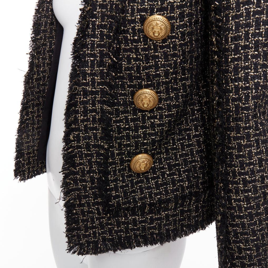 BALMAIN black gold tweed gold lion head buttons power jacket FR34 XS im Angebot 2