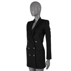 BALMAIN black & gold wool 2020 LUREX PINSTRIPE BLAZER Dress 34 XXS