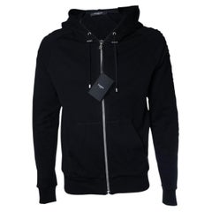 Balmain, black hooded cardigan with embossed logo
