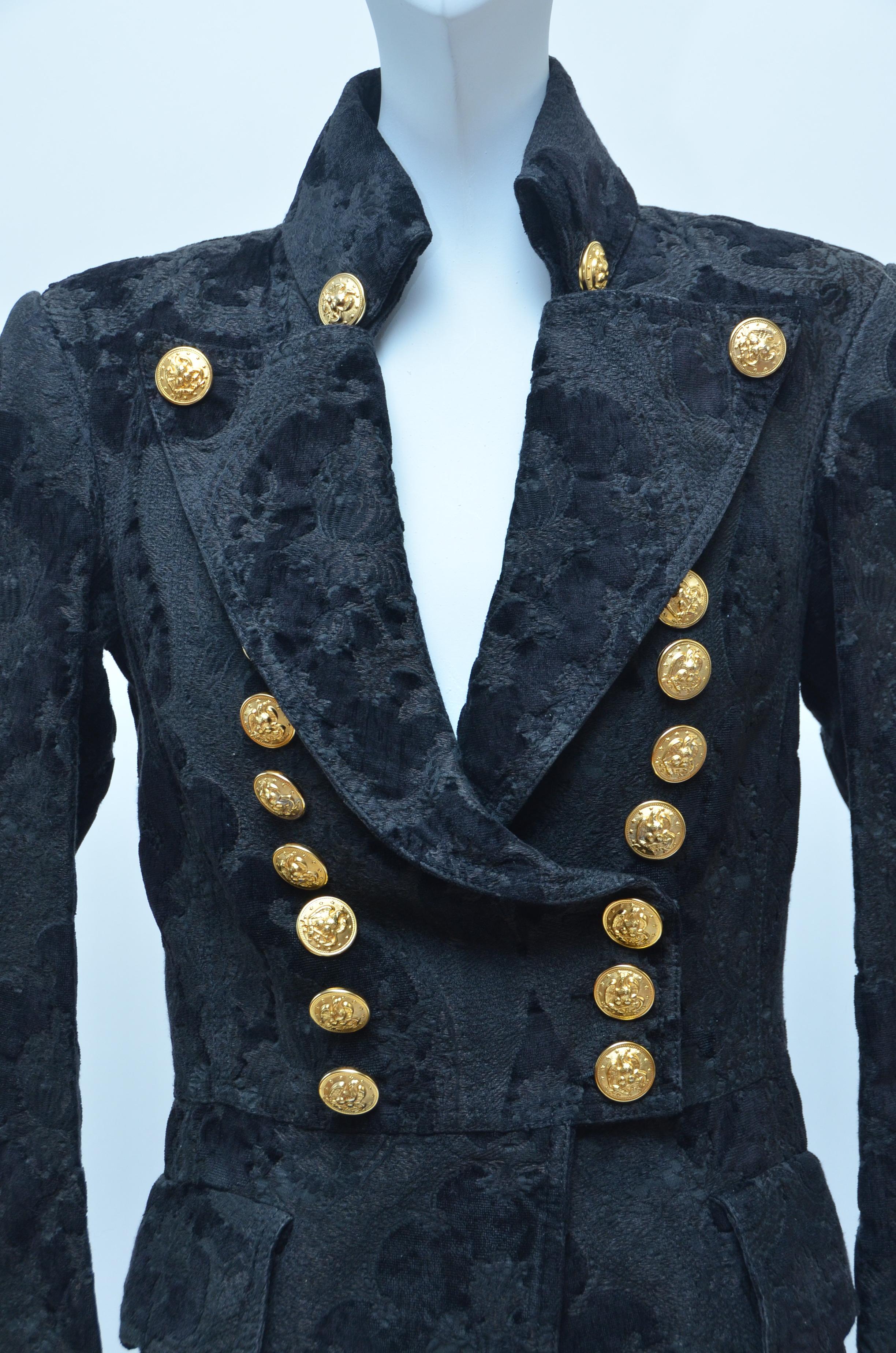 BALMAIN Black Jacquard Brocade Military Coat 36 FR NEW Retailed  $18, 020 1