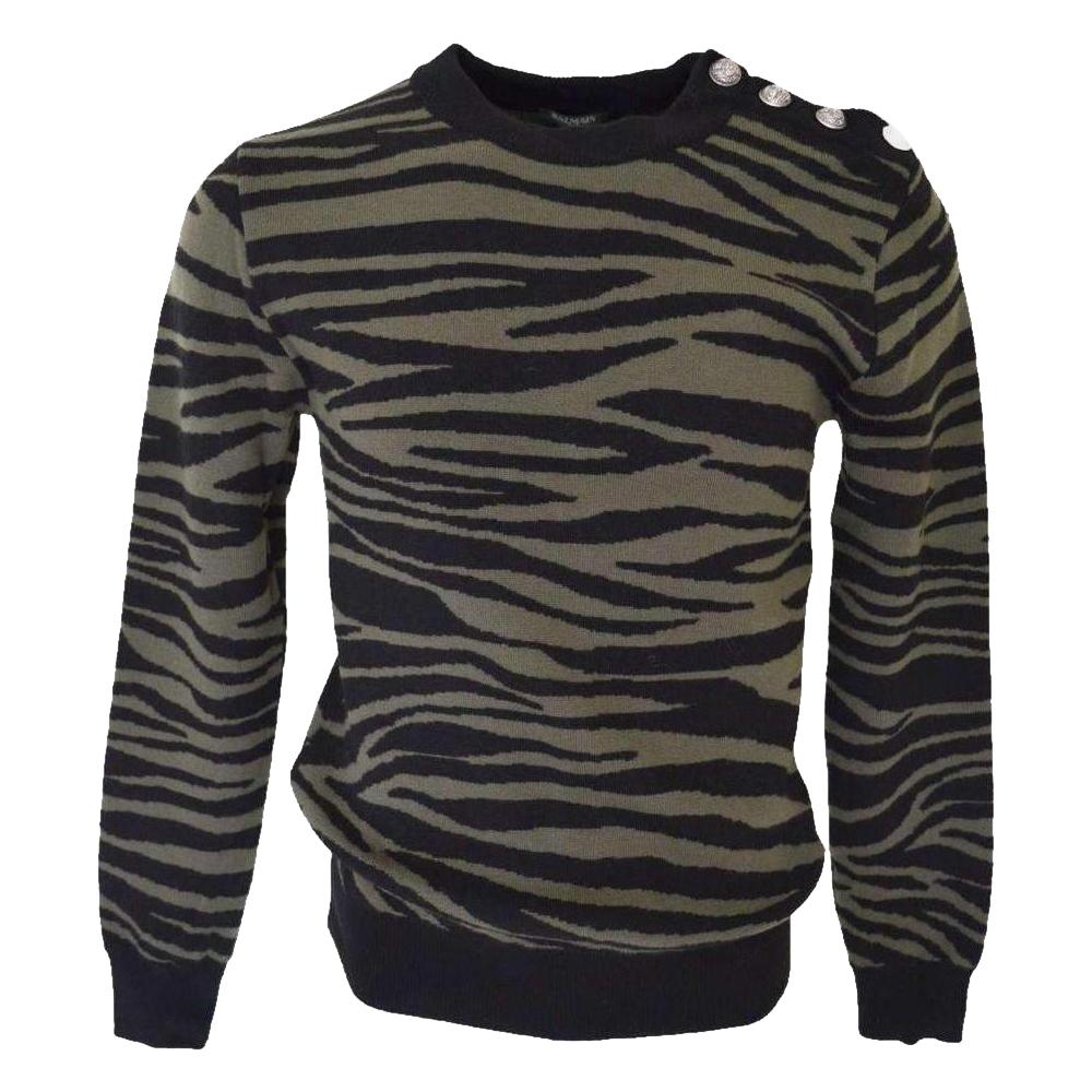 Balmain Black & Khaki Zebra Print Sweater For Sale