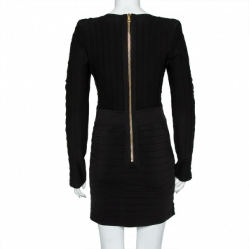 Women's Balmain Black Knit Lace Up Detail Mini Dress M For Sale