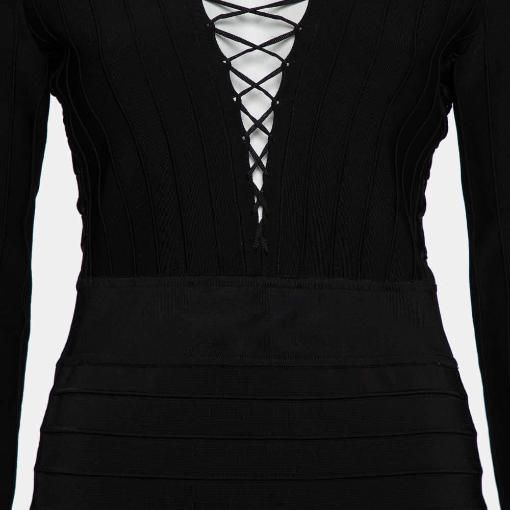 Women's Balmain Black Knit Lace Up Detail Mini Dress M For Sale