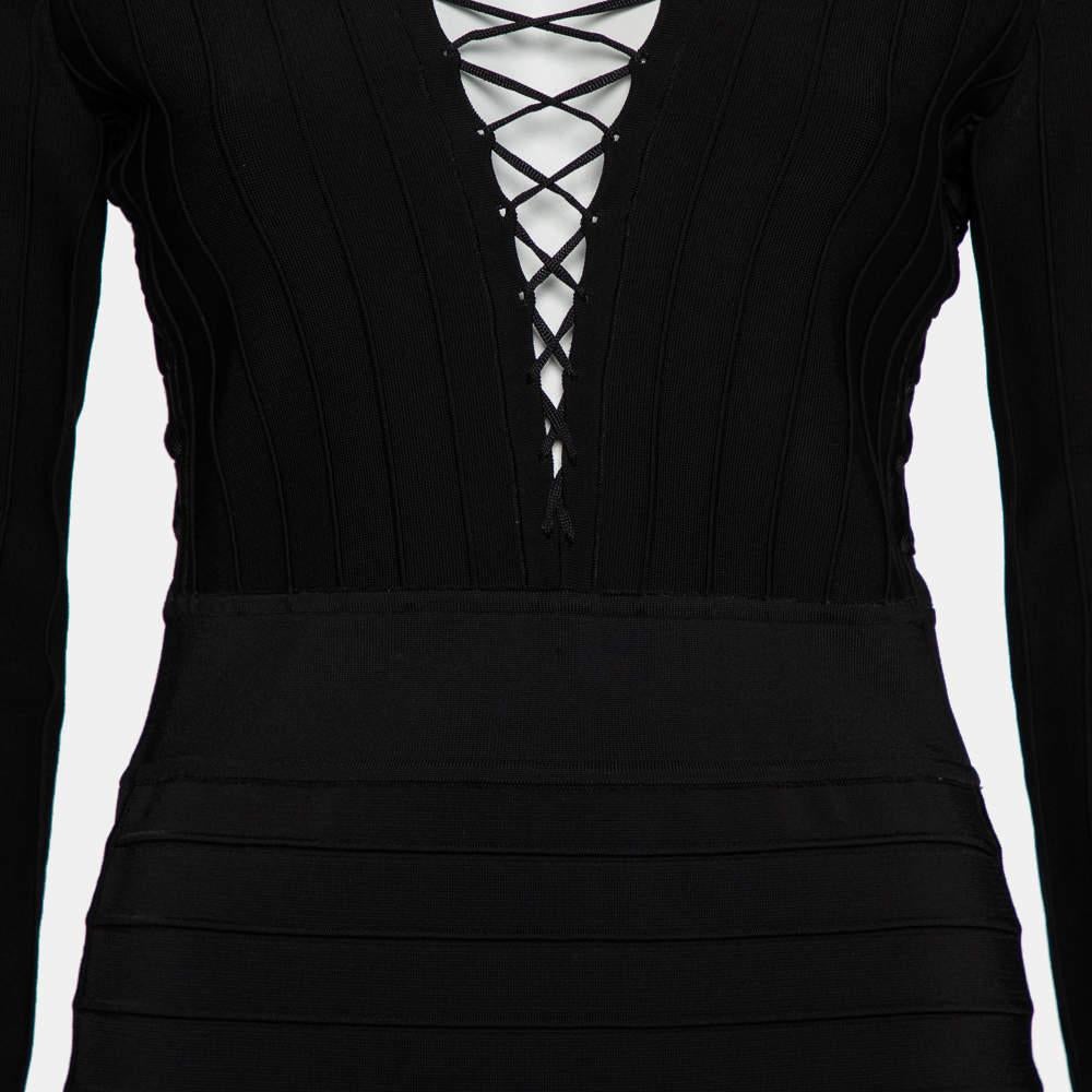 Balmain Black Knit Lace Up Detail Mini Dress M 2