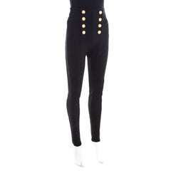 Balmain Black Knit Logo Button Detail High Waist Trousers M