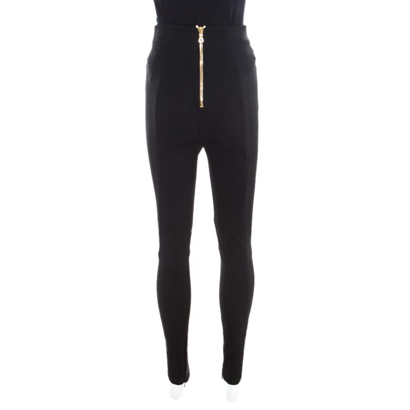 Balmain Black Knit Logo Button Detail High Waist Trousers M In Good Condition In Dubai, Al Qouz 2
