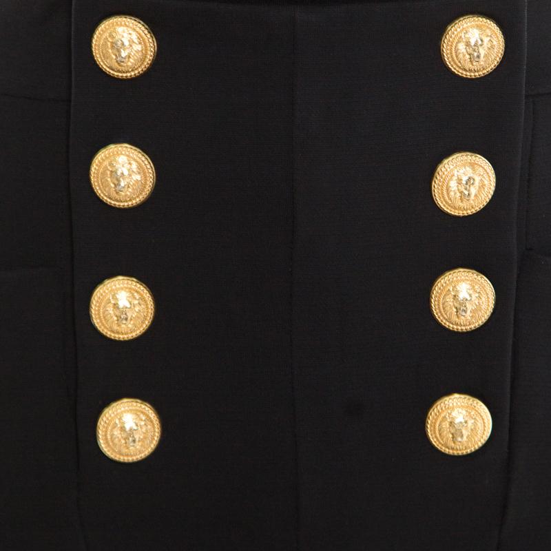 Women's Balmain Black Knit Logo Button Detail High Waist Trousers M