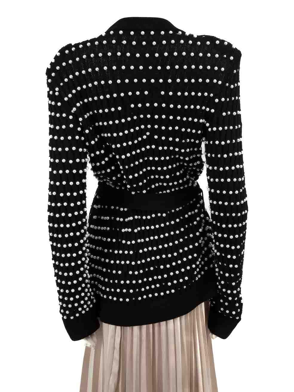 Balmain Black Knit Pearl Embellished Cardigan Size XL In Good Condition For Sale In London, GB