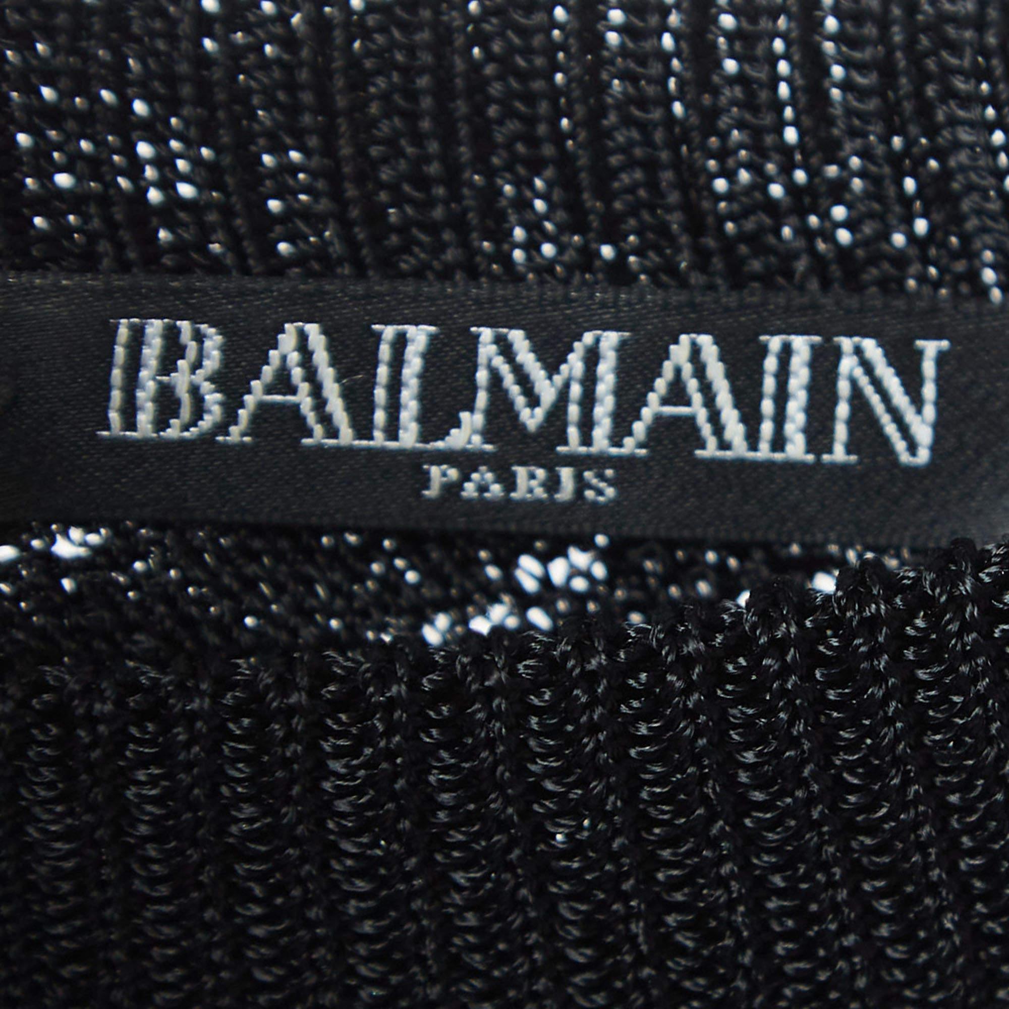 Women's Balmain Black Knit Sheer Bodycon Dress M For Sale