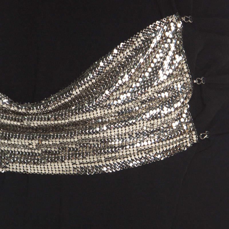 Women's Balmain Black Knit Wool Chainmail Paneled Faux Wrap Mini Dress M For Sale