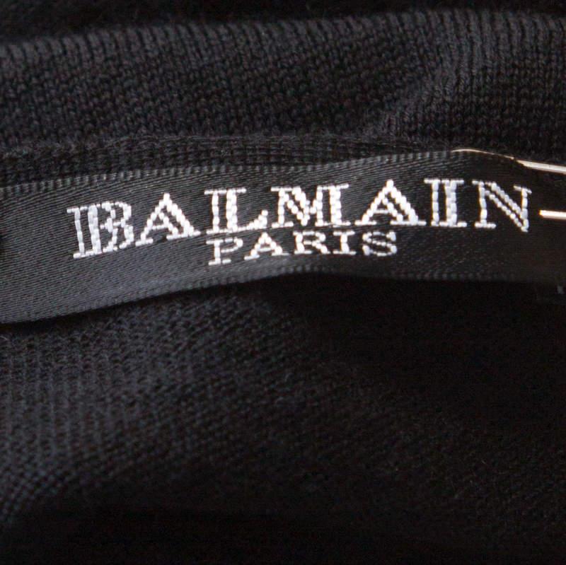 Balmain Black Knit Wool Chainmail Paneled Faux Wrap Mini Dress M For Sale 1