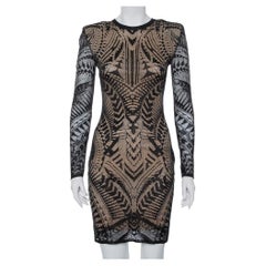 Balmain Black Lace Long Sleeve Sheath Dress M