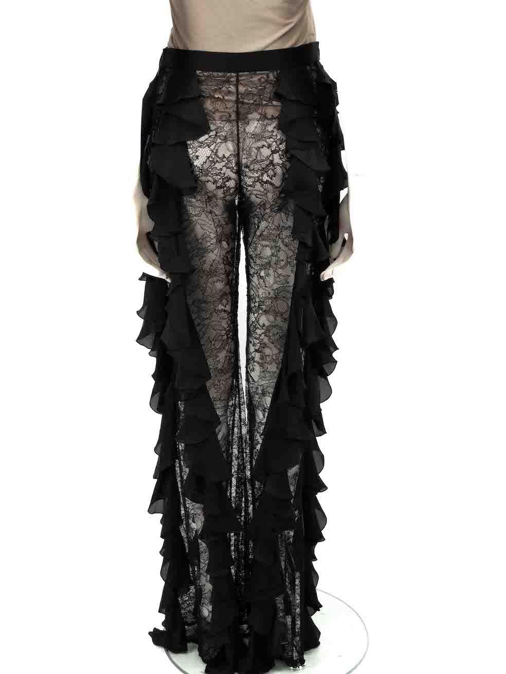 Balmain Black Lace Ruffled Flared Trousers Size S In Good Condition For Sale In London, GB