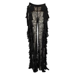 Balmain Black Lace Ruffled Flared Trousers Size S