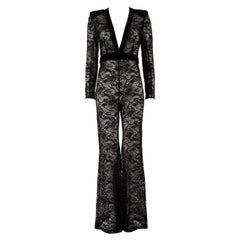 Balmain Black Lace Velvet Trimmed Jumpsuit Size M