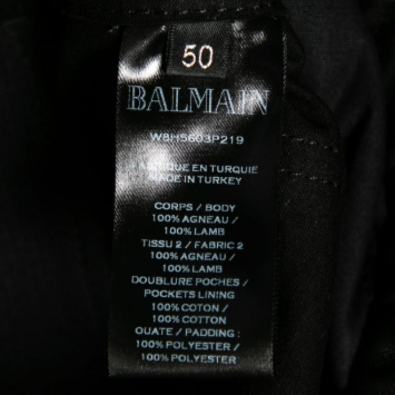 De los hombres Balmain Pantalones moteros de piel de cordero negra L en venta