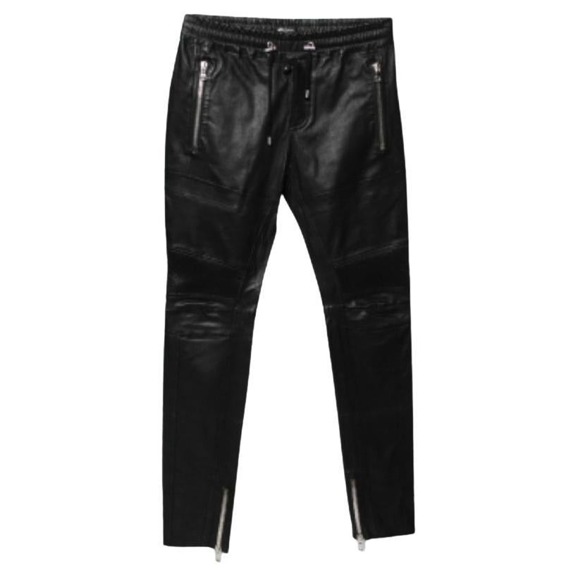Balmain Pantalones moteros de piel de cordero negra L