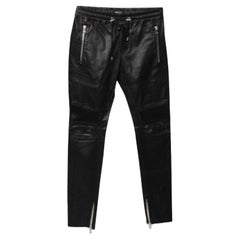 Balmain Pantalones moteros de piel de cordero negra L