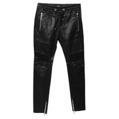 Used Balmain Black Lamb Leather Biker Trousers L
