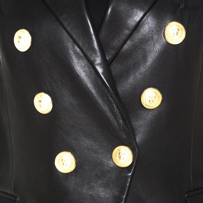 balmain leather jacket gold buttons