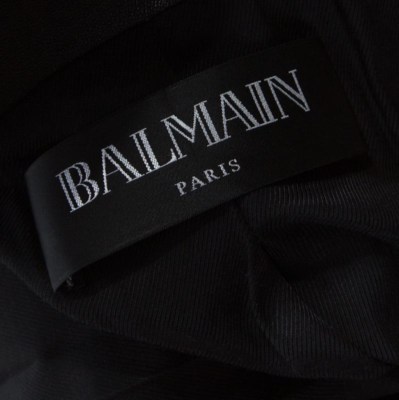Balmain Black Lamb Leather Gold Button Detail Double Breasted Jacket M In Good Condition In Dubai, Al Qouz 2