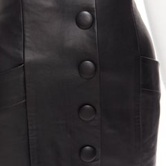 BALMAIN black lambskin leather button front high waisted mini skirt FR34 XS