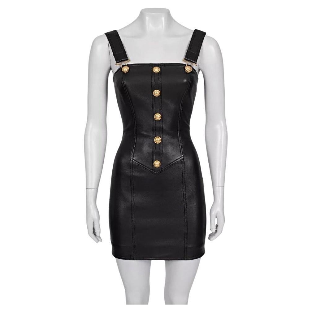 Balmain Black Lambskin Leather Mini Dress Sz.34/ XS