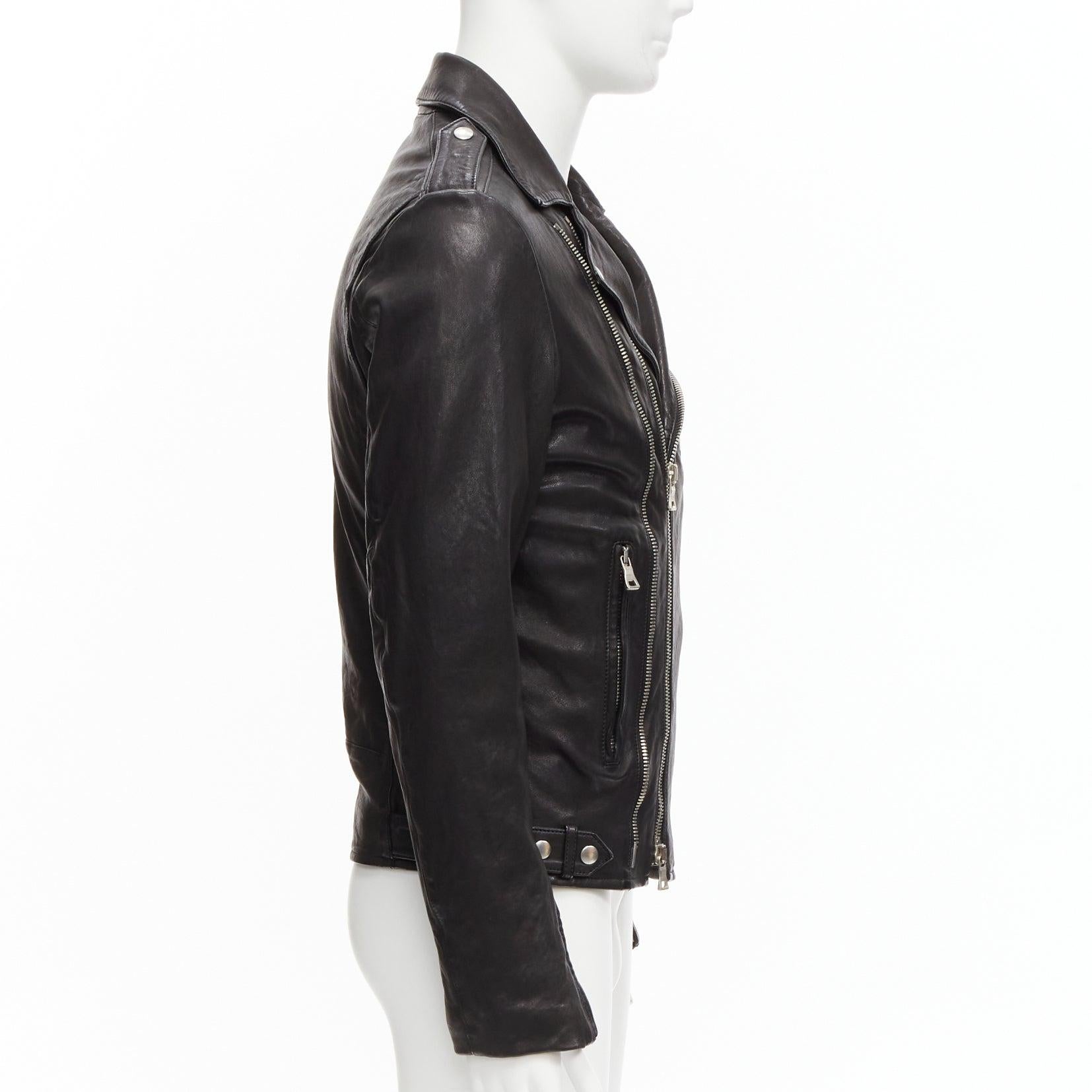 BALMAIN veste moto biker classique en cuir d'agneau noir avec zip argenté EU48 M Pour hommes en vente