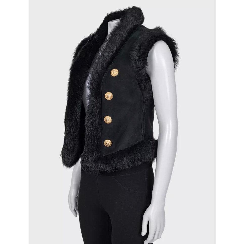 Balmain Schwarze Lammfell-Lederweste - Größe IT40 / S im Zustand „Hervorragend“ im Angebot in Krakow, PL
