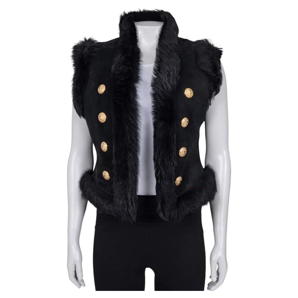 Balmain Black Lambskin Leather Vest - Size IT40 / S