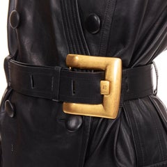 BALMAIN Schwarzes Lammleder-Kleid mit XL-Gürtelschnalle in Gold, FR34, XXS