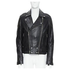 BALMAIN black lambskin padded Perfecto moto biker leather jacket EU50 L