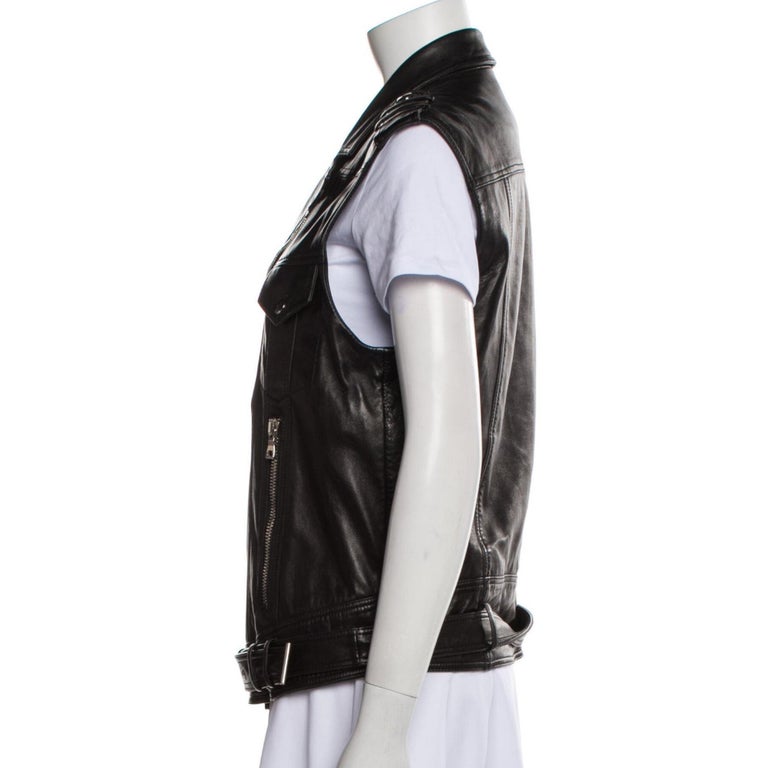 Balmain Black Lambskin Sleeveless Biker Jacket (Large) For Sale at 1stDibs