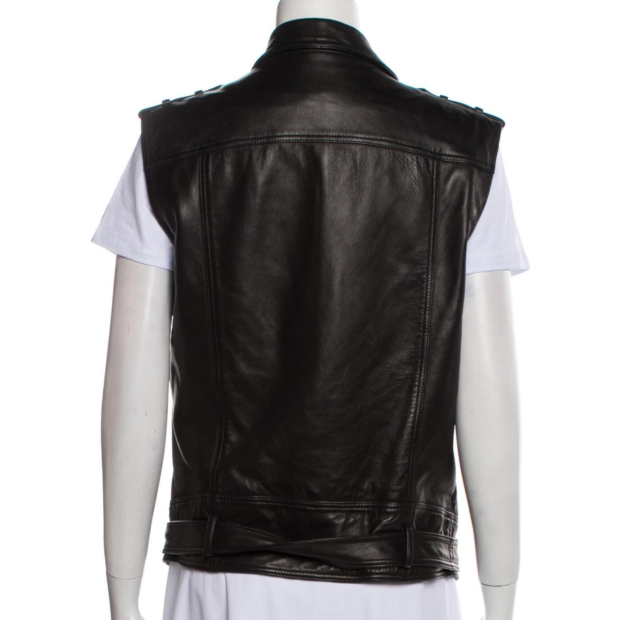 Balmain Black Lambskin Sleeveless Biker Jacket (Large) In Good Condition For Sale In Montreal, Quebec