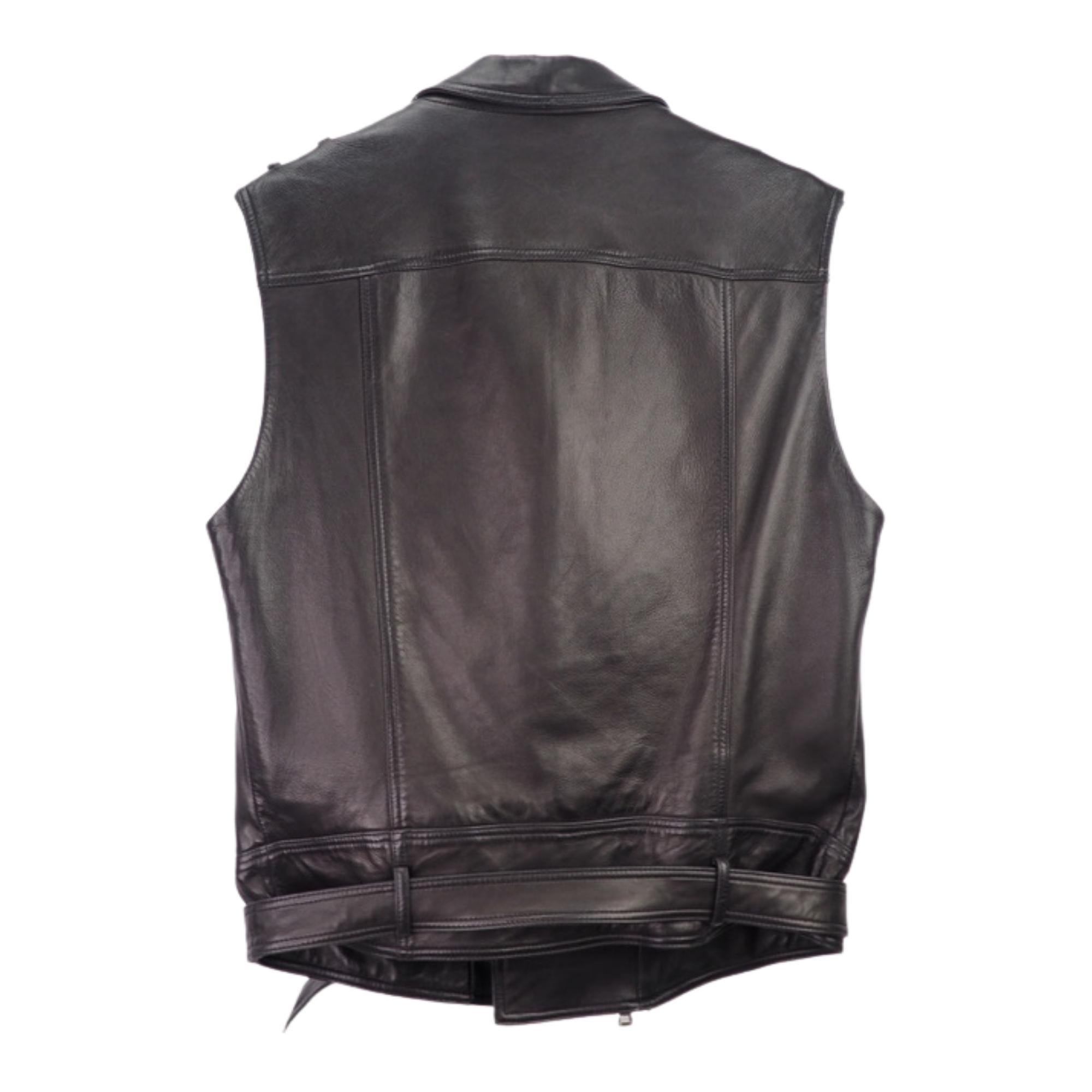 Balmain Black Lambskin Sleeveless Biker Jacket (Large) For Sale 1