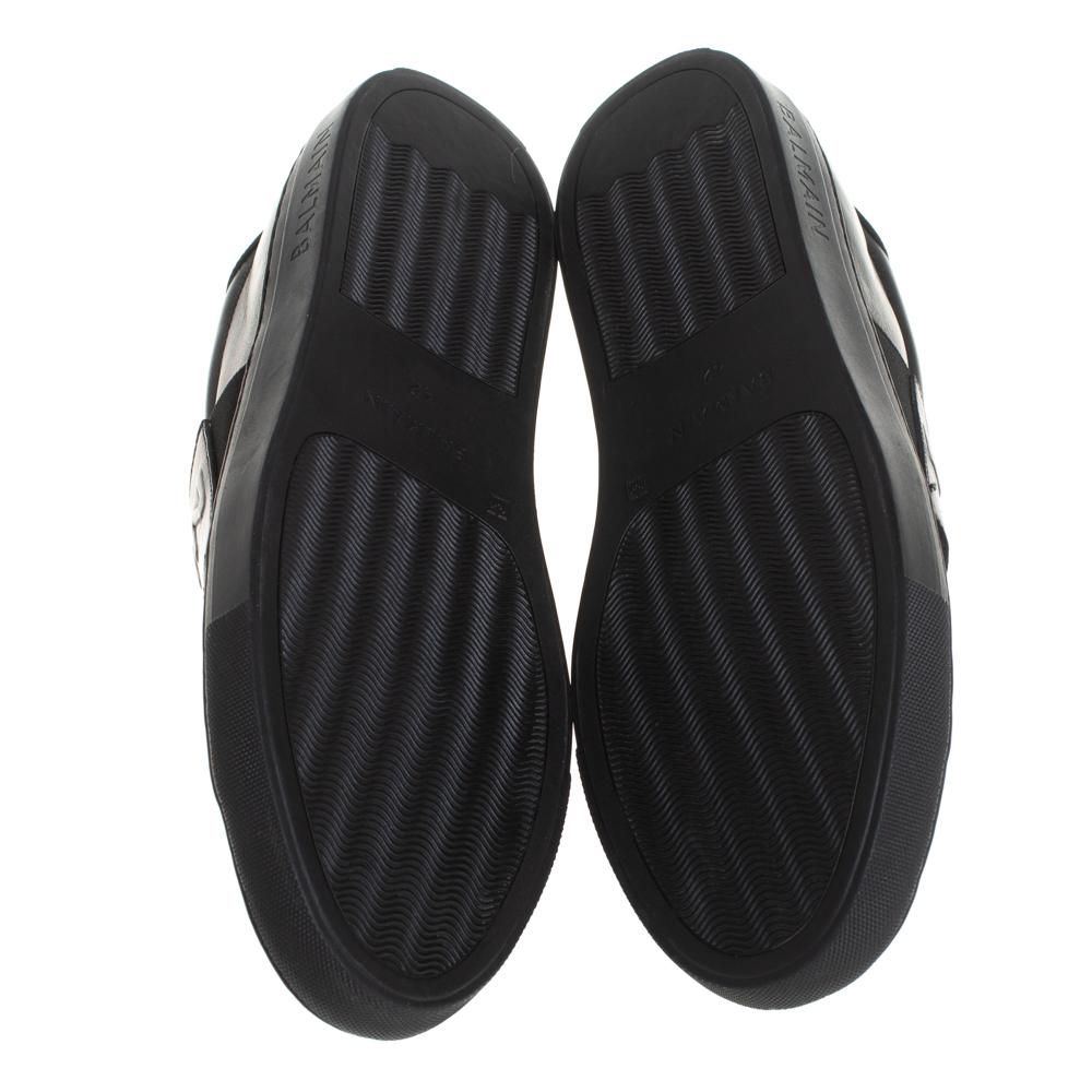 Balmain Black Leather And Elastic Slip On Sneakers Size 42 In Good Condition In Dubai, Al Qouz 2