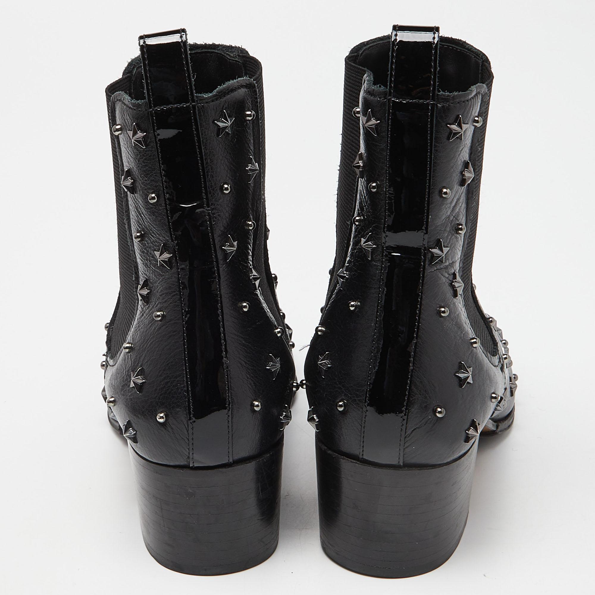 Balmain Black Leather and Patent Studded Ankle Boots Size 39 For Sale 1