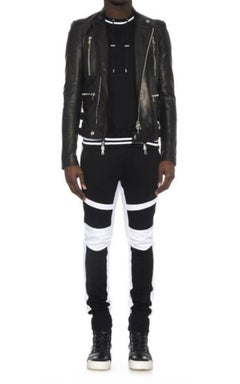 Balmain Black Leather Biker Jacket FR 52