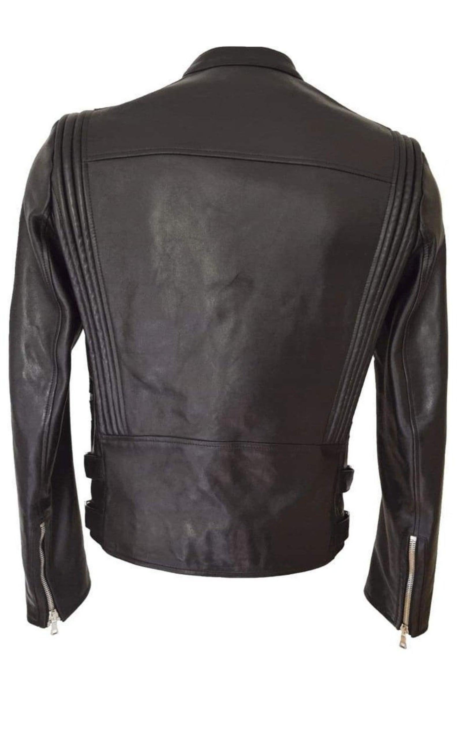 Uomo Giacca biker in pelle nera Balmain FR 52 in vendita