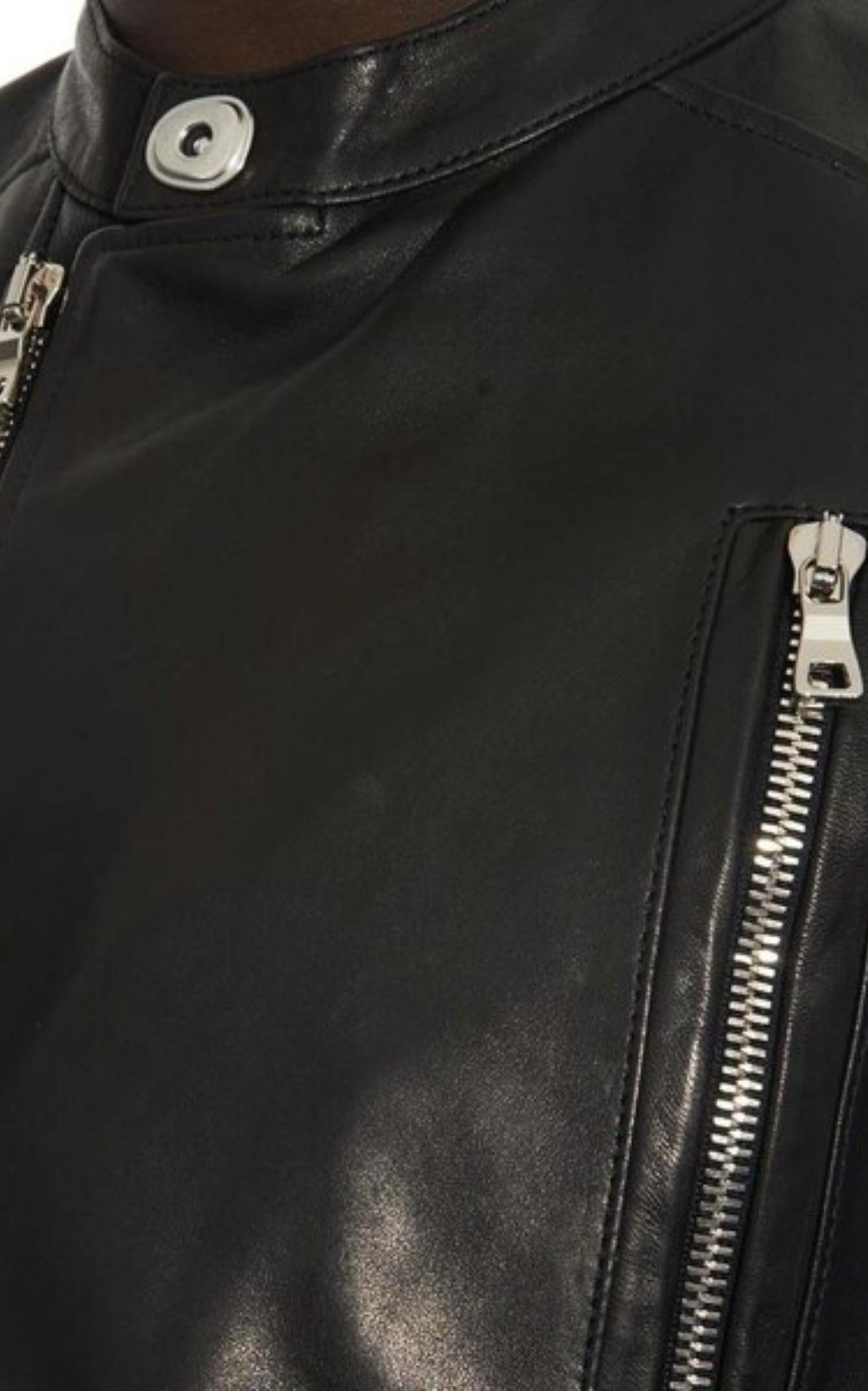 Giacca biker in pelle nera Balmain FR 52 in vendita 1