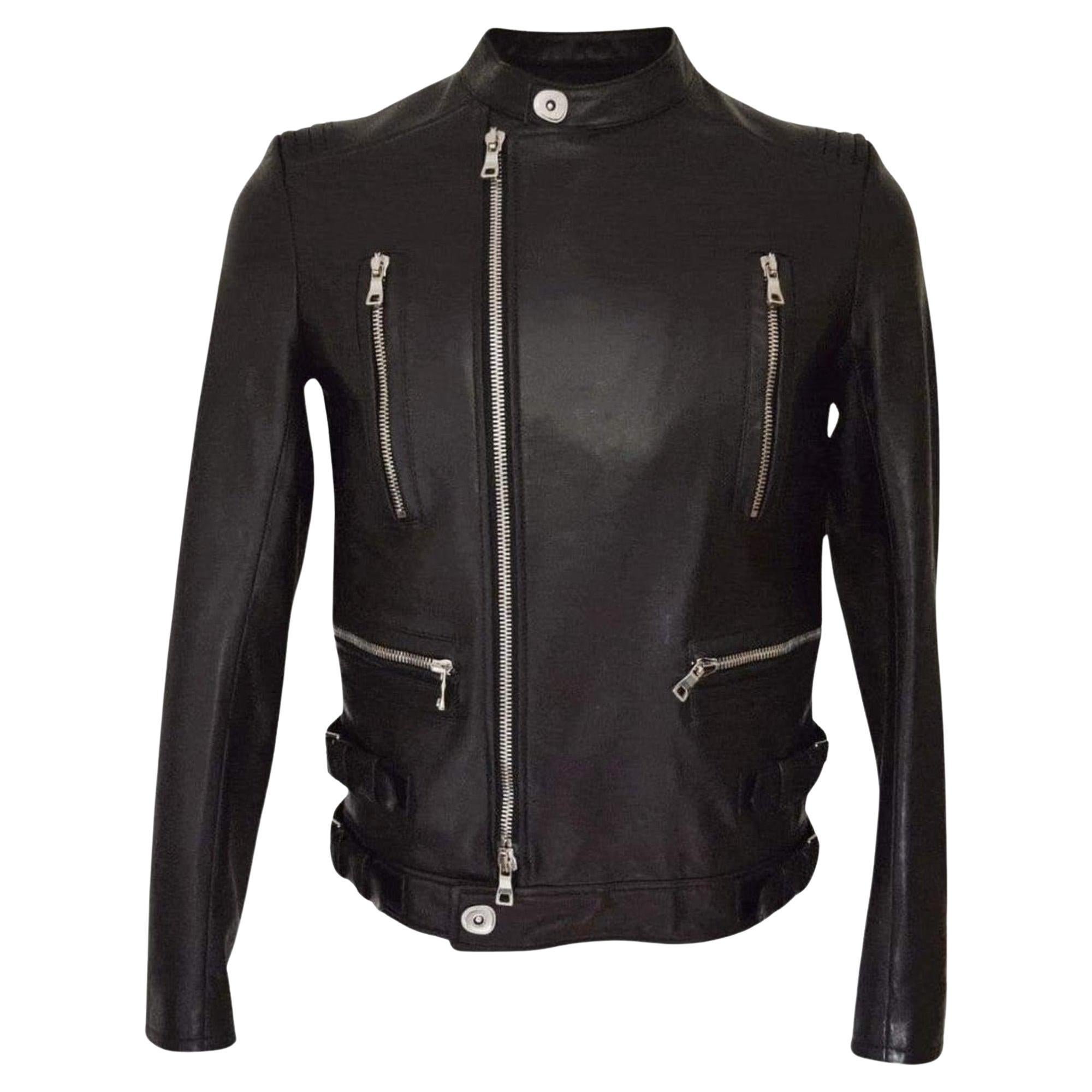 Giacca biker in pelle nera Balmain FR 52