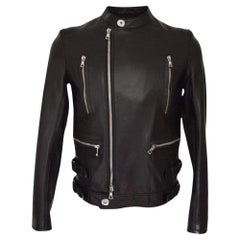 Balmain Black Leather Biker Jacket FR 52
