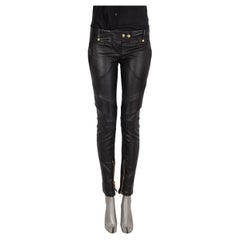 BALMAIN black LEATHER BIKER Pants 38 S