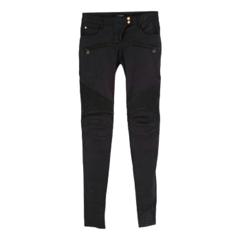 Balmain Black Leather Biker Pants For Sale