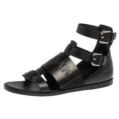 Balmain Black Leather Chris Embossed Logo Flat Sandals Size 41