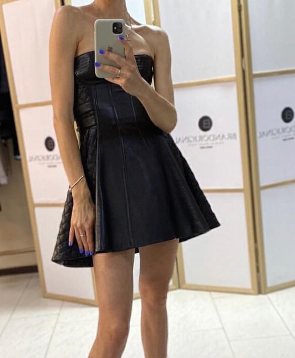 Women's Balmain Black Leather Corset Mini  Dress 