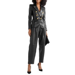 Balmain Black Leather Double-Breasted Jacket FR 42